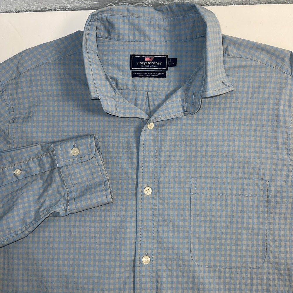 Vineyard Vines Performance Murray Men's Blue/Gray Checkered‎ Gingham Shirt Large